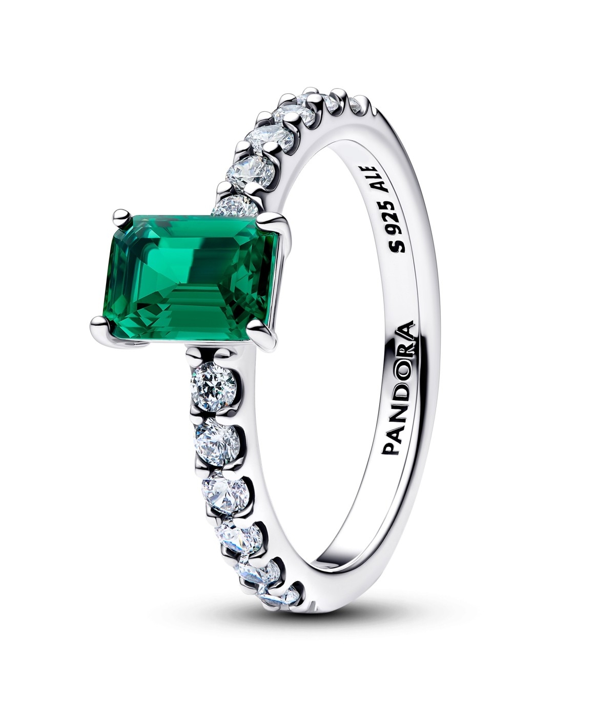 PANDORA JEWELRY Mod. RECTANGULAR SPARKLING GREEN HALO RING