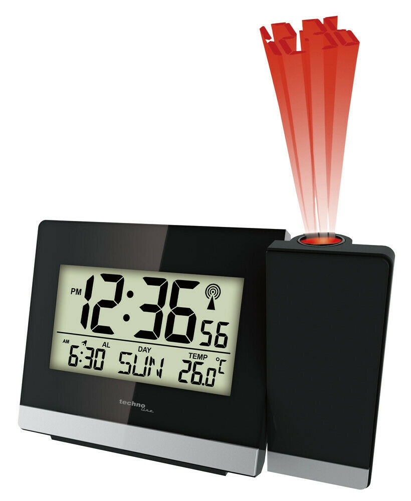 TECHNO LINE Mod. WT536 - Sveglia radiocontrollata con proiezione a soffitto dell orario - Radio controlled alarm clock with time projection + alim 220 volts-220 volts power supply