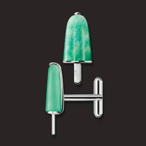 AMBROSINI JEWELS - GEMELLI ARGENTO 925° ghiacciolo finitura bianca pietra verde