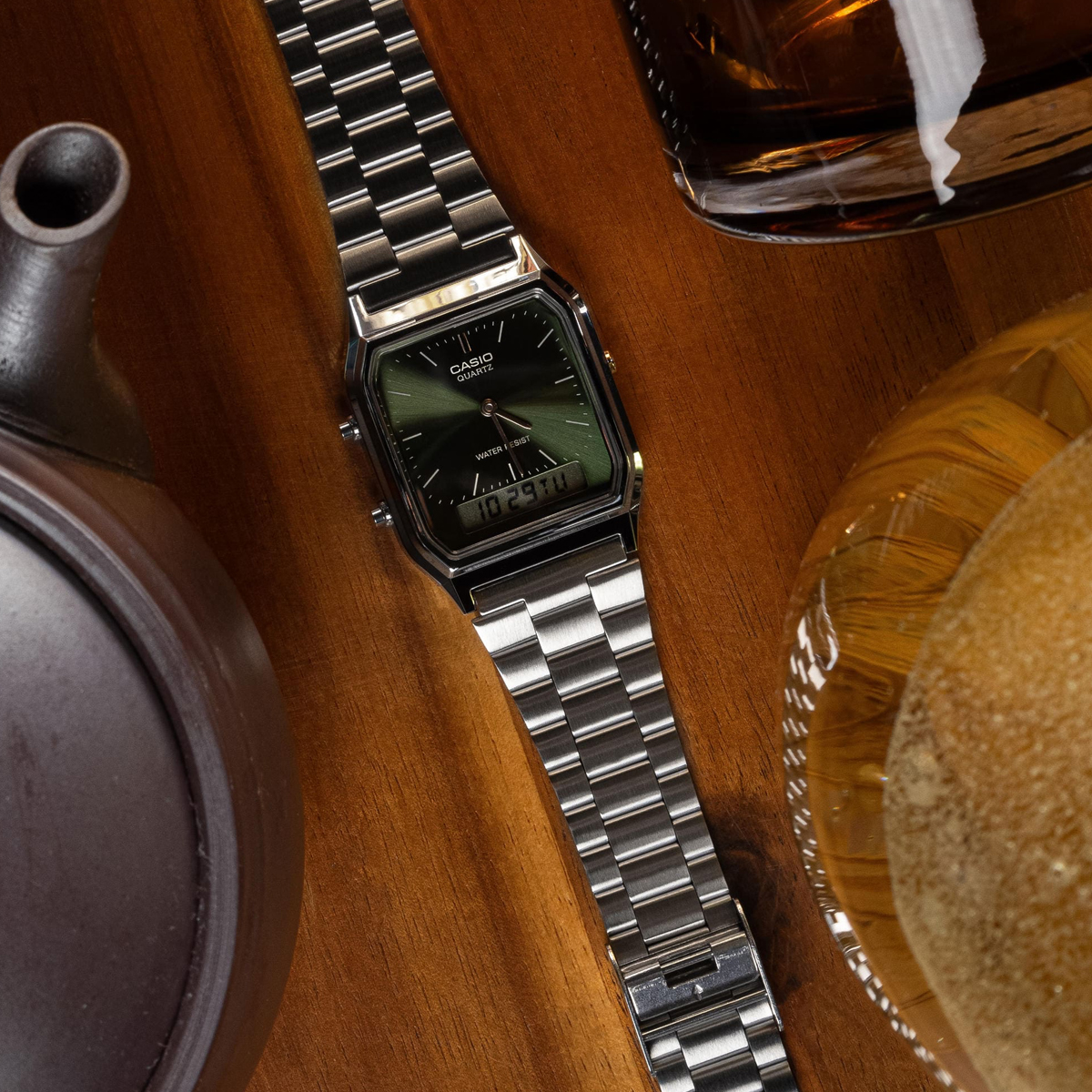 CASIO VINTAGE Mod. EDGY COLLECTION SUNRAY DIAL - GREEN MOSS