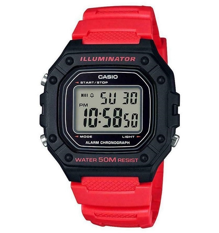 CASIO TIMELESS COLLECTION Mod. SPORT ILLUMINATOR WR 50M, ALARM, CHRONOGRAPH - RED - VIVID (Brilliant color)