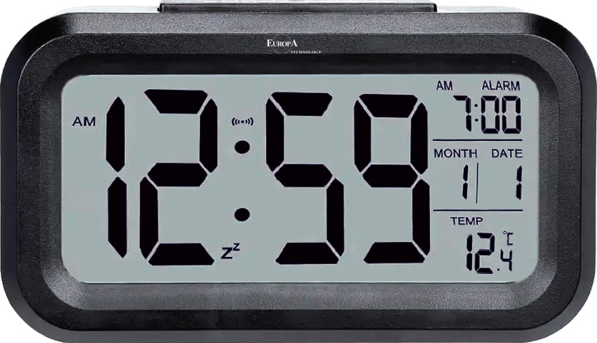 ELITE Sveglia digitale con luce LED automatica (sensore crepuscolare) - NERO - Digital alarm clock with automatic LED light (twilight sensor) - BLACK