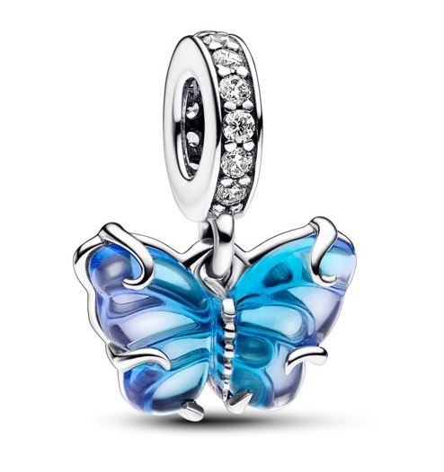 PANDORA Mod. BLUE MURANO GLASS BUTTERFLY DANGLE CHARM