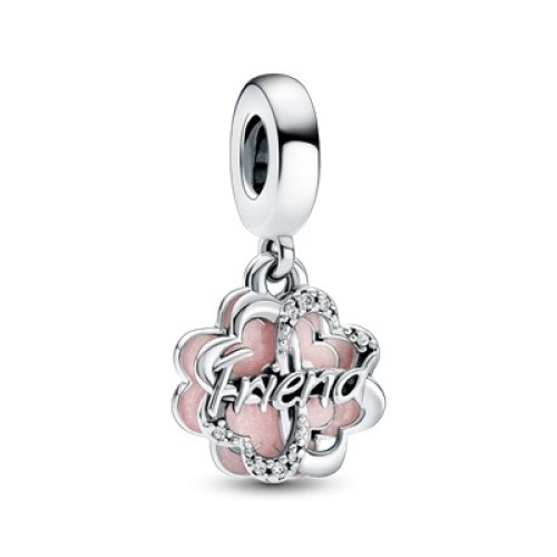 PANDORA Mod. FOUR-LEAF CLOVER FRIENDSHIP DOUBLE DANGLE CHARM