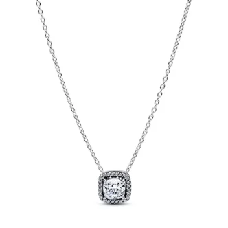 PANDORA JEWELRY Mod. SPARKLING SQUARE GREEN HALO PENDANT NECKLACE
