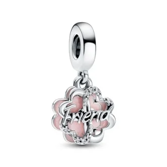PANDORA Mod. FOUR-LEAF CLOVER FRIENDSHIP DOUBLE DANGLE CHARM