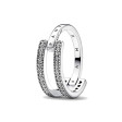 PANDORA JEWELS Mod. SIGNATURE LOGO &amp; PAVE DOUBLE BAND - RING - Size 52 ***SPECIAL PRICE***